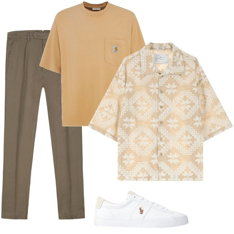 Outfit uomo - Total look #2222683. Stile Casual per Mare. Abbinamento con camicie a manica corta, sneakers, pantaloni, t-shirt.