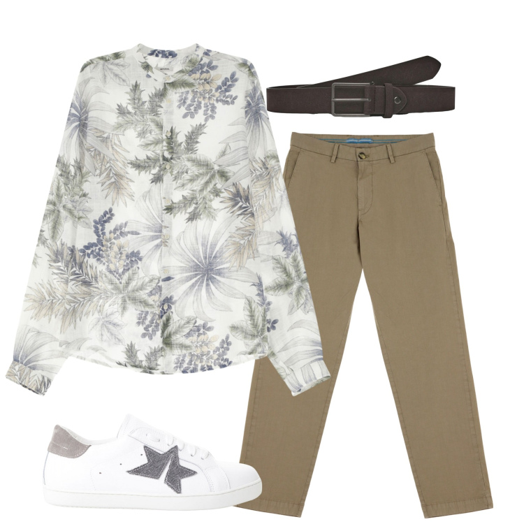 Outfit uomo - Bella camicia. Stile Trendy per Tutti i giorni. Abbinamento con cinture, sneakers, pantaloni chino, camicie.