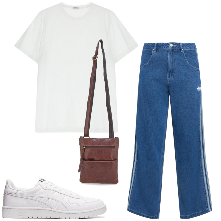 Outfit uomo - Borsa a tracolla. Stile Casual per Tutti i giorni. Abbinamento con t-shirt, portafogli, sneakers, jeans.