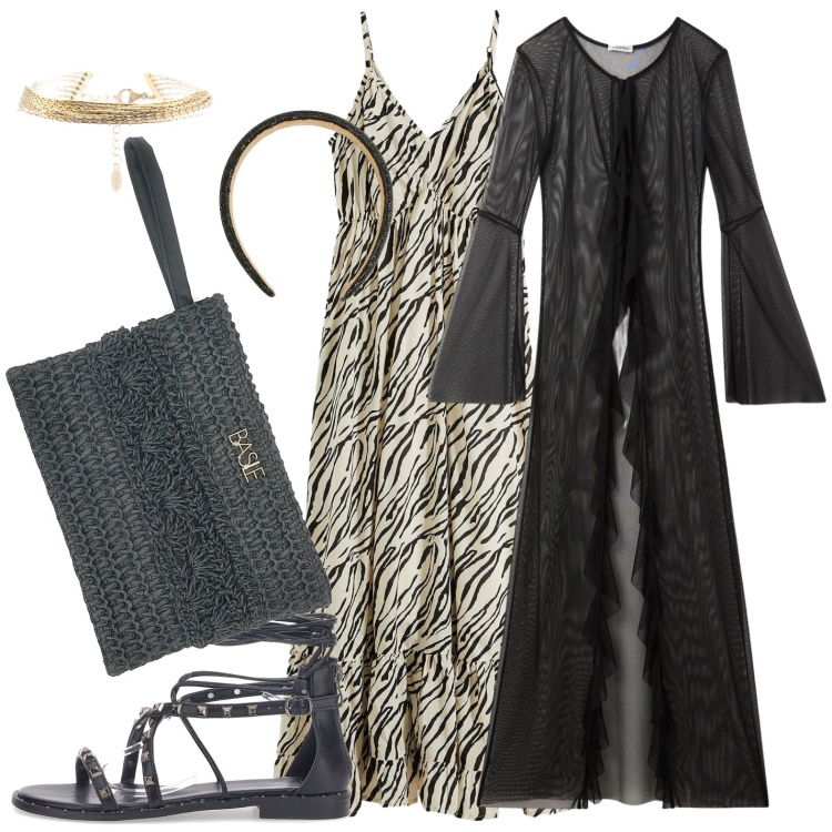 Outfit donna - Total look #2222736. Stile Glamour Abbinamento con vestiti lunghi, caftani, cerchietti, braccialetti, sandali alla schiava, pochette.