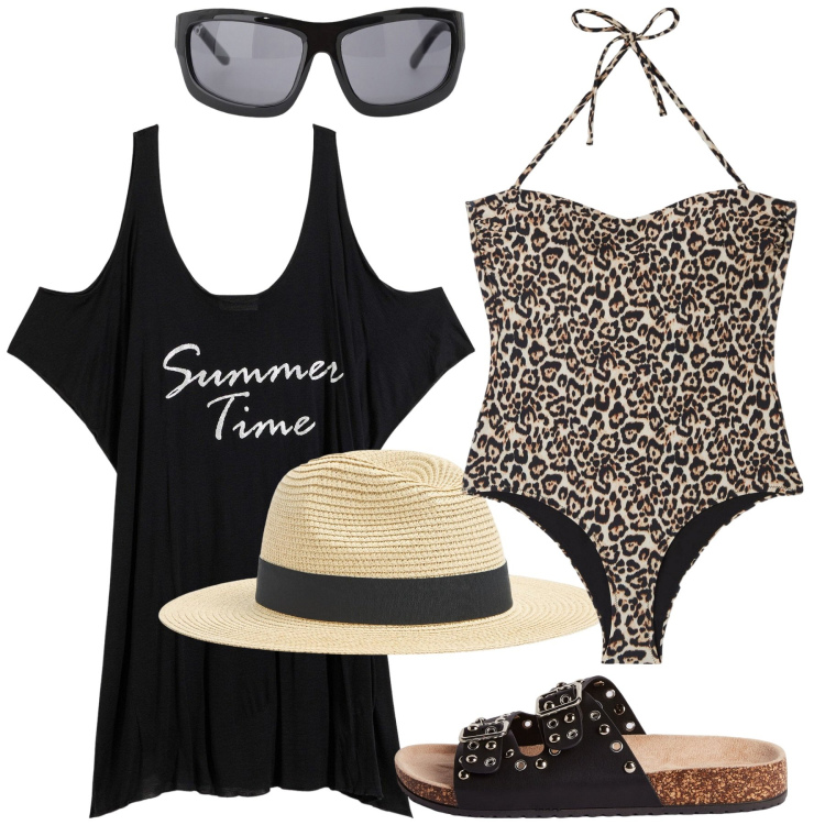 Outfit donna - La dolce vita. Stile Trendy per Mare. Abbinamento con vestiti da spiaggia, cappelli, costumi interi, ciabatte, occhiali da sole.
