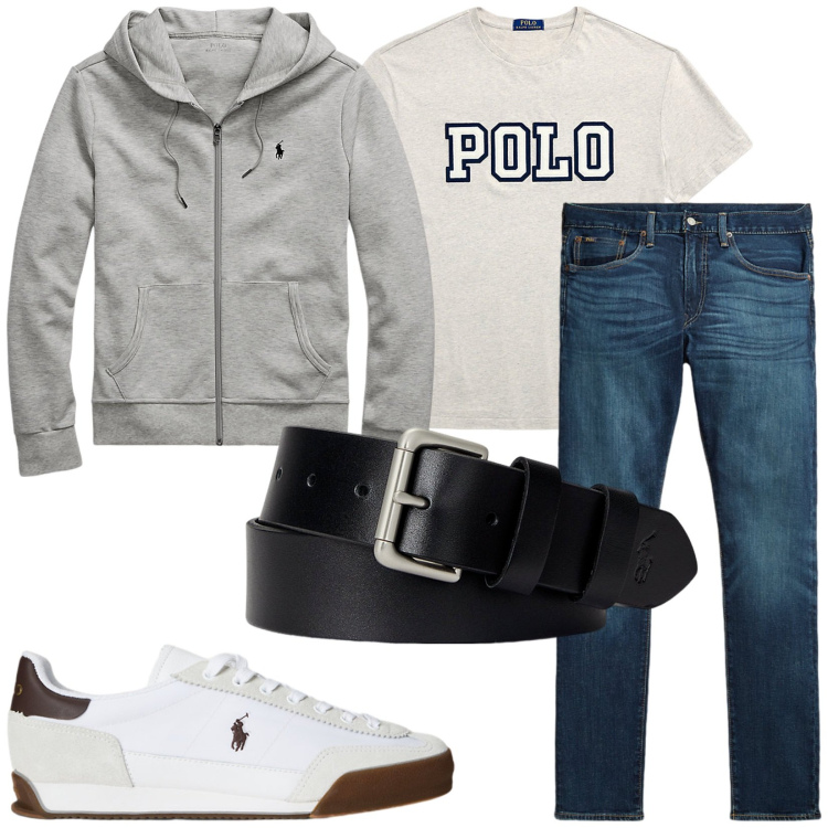 Outfit uomo - Total look #2222793. Stile Casual per Tutti i giorni. Abbinamento con cinture, felpe, sneakers, t-shirt, jeans.