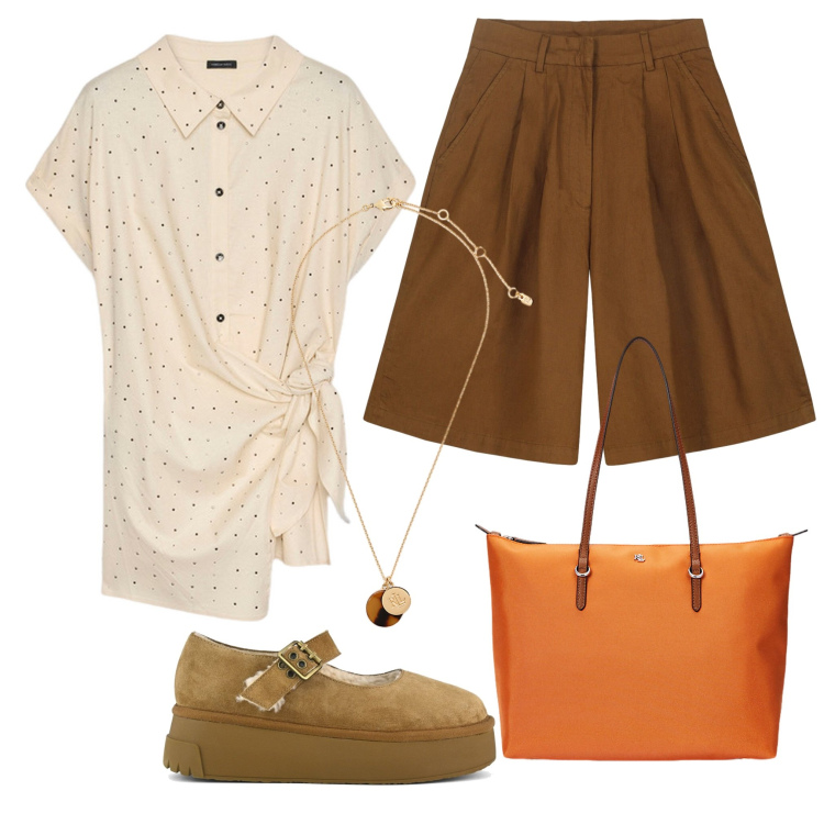 Outfit donna - A modo mio. Stile Casual per Tutti i giorni. Abbinamento con borse tote, collane, camicie a manica corta, bermuda, décolleté.