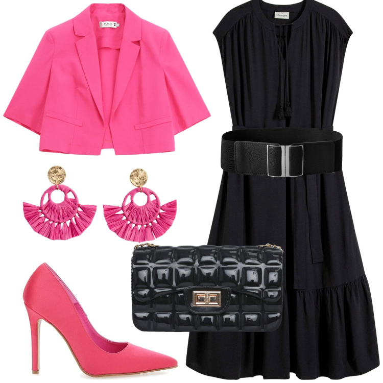 Outfit donna - A cena fuori. Stile Bon Ton per Serata fuori. Abbinamento con orecchini, vestiti chemisier, cinture, borse a tracolla, blazer, décolleté.