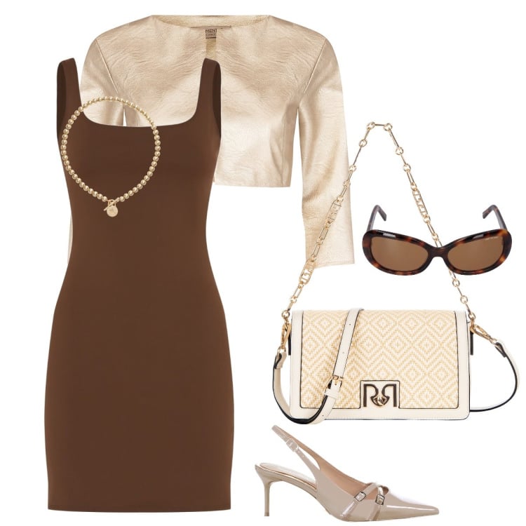 Outfit donna - Total look #2222837. Stile Casual chic per Serata fuori. Abbinamento con bolero, décolleté, borse a tracolla, collane, vestiti, occhiali da sole.