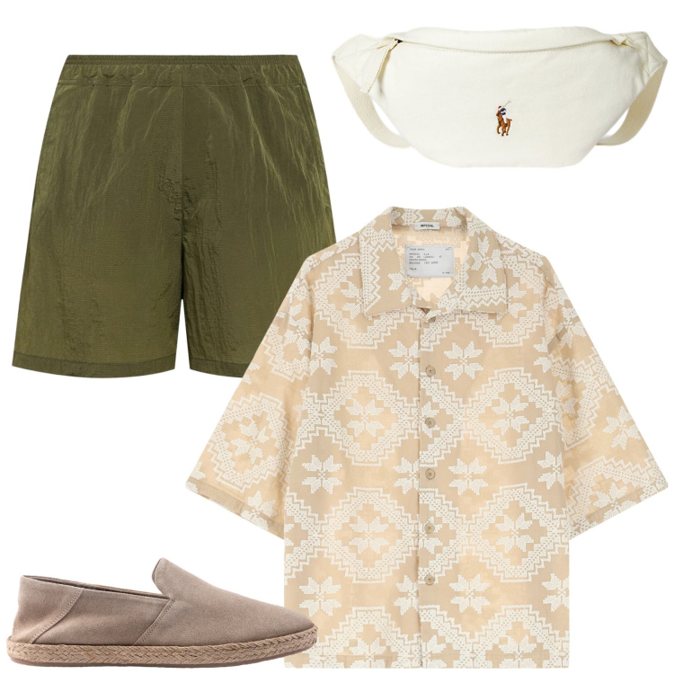 Outfit uomo - Camicia hawaiana. Stile Casual Abbinamento con camicie a manica corta, borse sportive, espadrillas, shorts.