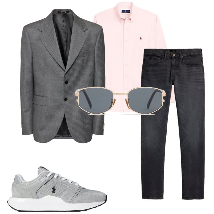 Outfit uomo - Total look #2222854. Stile Trendy per Ufficio. Abbinamento con camicie, jeans, sneakers, occhiali da sole, giacche.