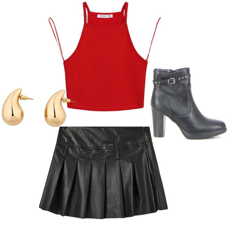 Outfit donna - Total look #2222855. Abbinamento con minigonne, top, orecchini, stivaletti.