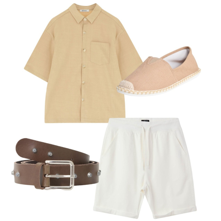 Outfit uomo - Luce d\'estate. Stile Casual per Tutti i giorni. Abbinamento con espadrillas, pantaloni corti, cinture, camicie a manica corta.