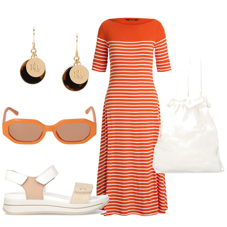 Outfit donna - Semplice e comoda. Stile Casual per Tutti i giorni. Abbinamento con orecchini, vestiti, occhiali da sole, borse a mano, sandali.
