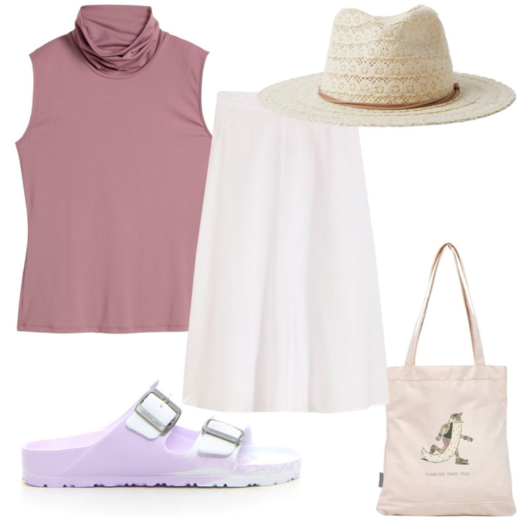Outfit donna - Set due pezzi coordinato : top e gonna c. Stile Trendy per Tutti i giorni. Abbinamento con top, gonne longuette, cappelli, shopping bag, ciabatte.