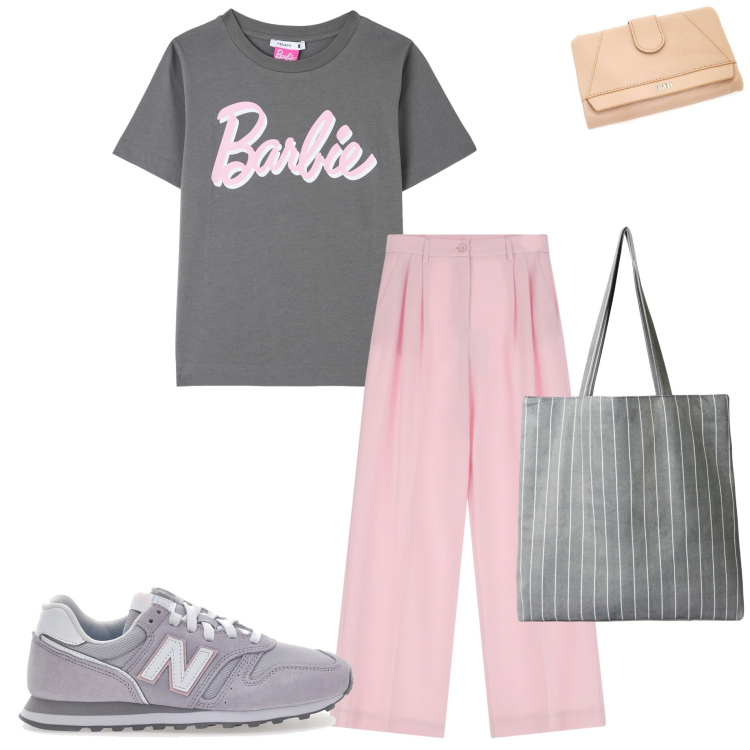 Outfit donna - T-shirt con la stampa. Stile Trendy per Tutti i giorni. Abbinamento con t-shirt, shopping bag, pantaloni, sneakers, portafogli.