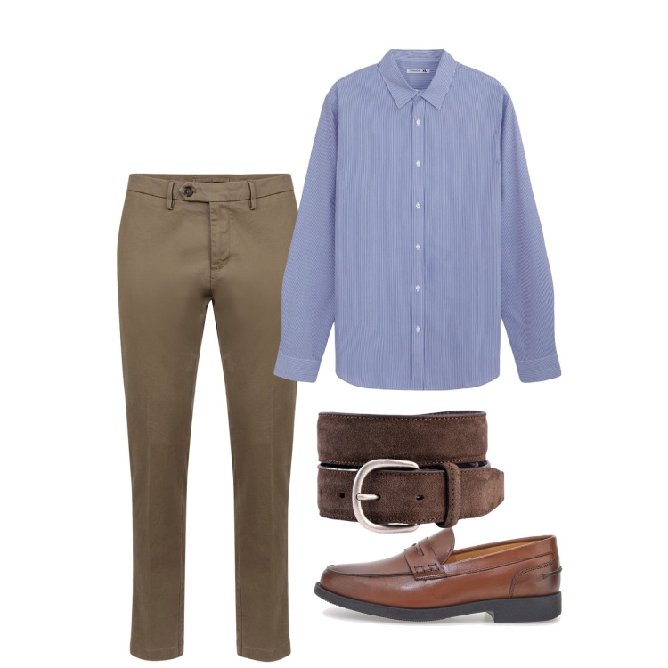 Outfit uomo - Agosto in ufficio. Stile Casual per Ufficio. Abbinamento con camicie, pantaloni chino, cinture, scarpe stringate.
