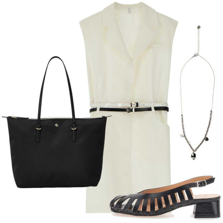 Outfit donna - In città. Stile Urban per Tutti i giorni. Abbinamento con vestiti corti, ciondoli, borse tote, décolleté.