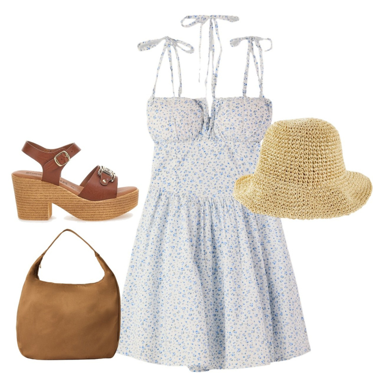Outfit donna - Provenzale. Stile Romantica per Tutti i giorni. Abbinamento con cappelli, vestiti corti, borse a mano, sandali col tacco.