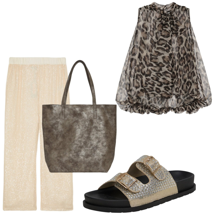 Outfit donna - Camicia essenziale. Stile Casual per Ufficio. Abbinamento con ciabatte, borse tote, camicie, pantaloni.