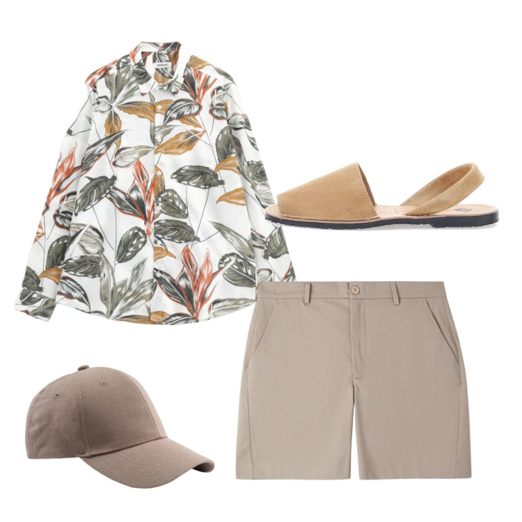 Outfit uomo - Total look #2223118. Stile Casual per Tutti i giorni. Abbinamento con pantaloni corti, camicie, sandali, cappelli con visiera.
