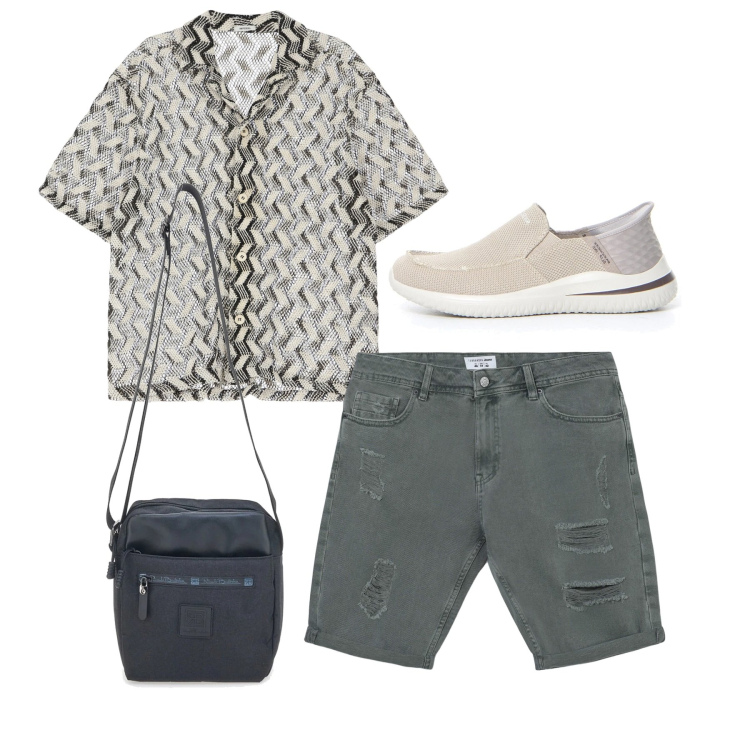 Outfit uomo - Free. Stile Casual per Tutti i giorni. Abbinamento con bermuda, camicie a manica corta, portafogli, sneakers.
