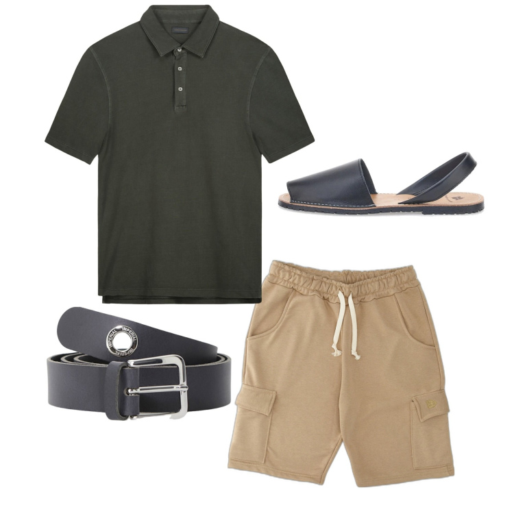 Outfit uomo - Coordinato. Stile Casual per Tutti i giorni. Abbinamento con cinture, pantaloni corti, sandali, polo.