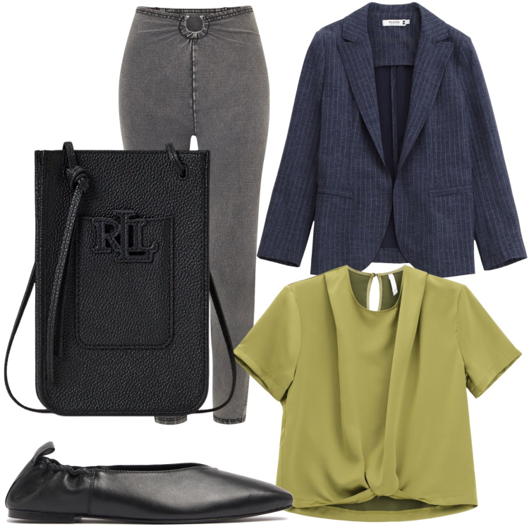 Outfit donna - Ancora al lavoro. Stile Urban per Ufficio. Abbinamento con blazer, bluse, jeggings, borse a tracolla, ballerine.