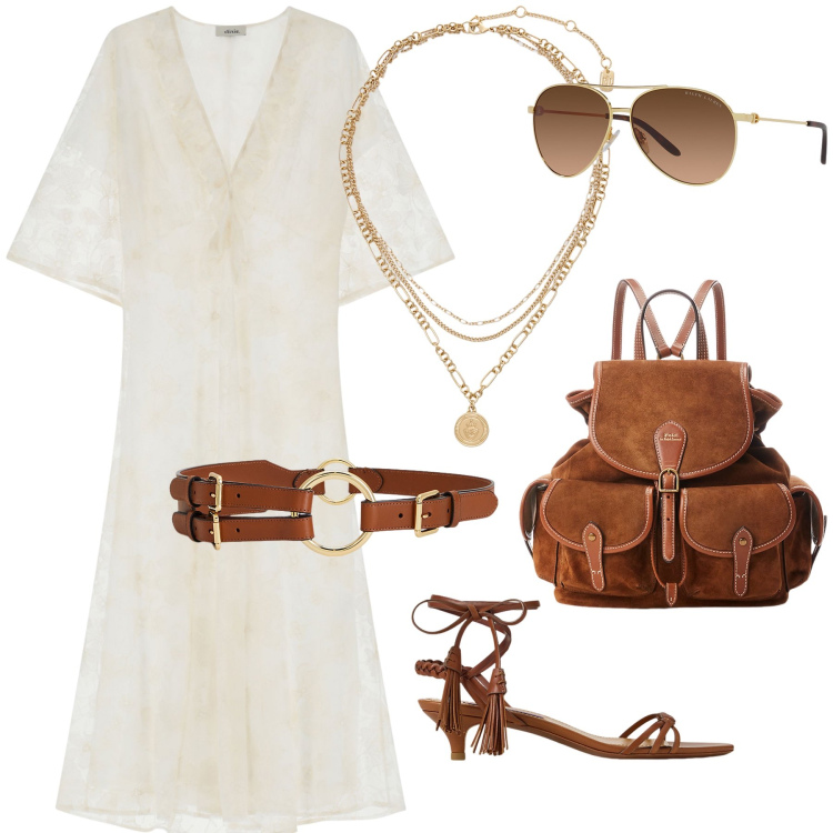 Outfit donna - Una estate boho. Stile Boho per Tutti i giorni. Abbinamento con vestiti midi/longuette, sandali col tacco, zaini, ciondoli, cinture, occhiali da sole.