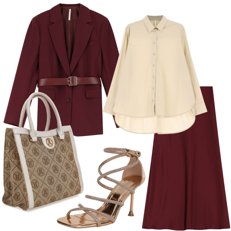 Outfit donna - Gonna fluida. Stile Bon Ton per Ufficio. Abbinamento con sandali col tacco, blazer, gonne lunghe, camicie, borse a spalla.