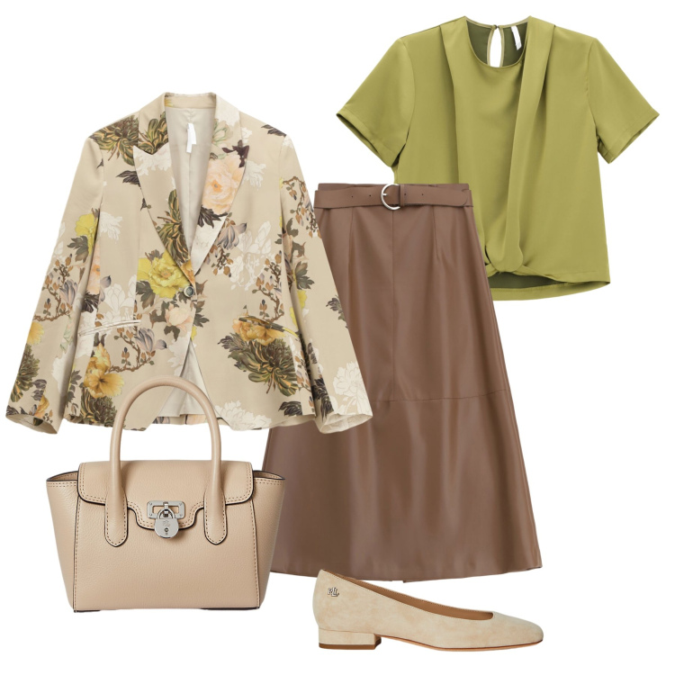 Outfit donna - Total look #2223285. Stile Minimal per Tutti i giorni. Abbinamento con gonne lunghe, blazer, bluse, borse a mano, ballerine.