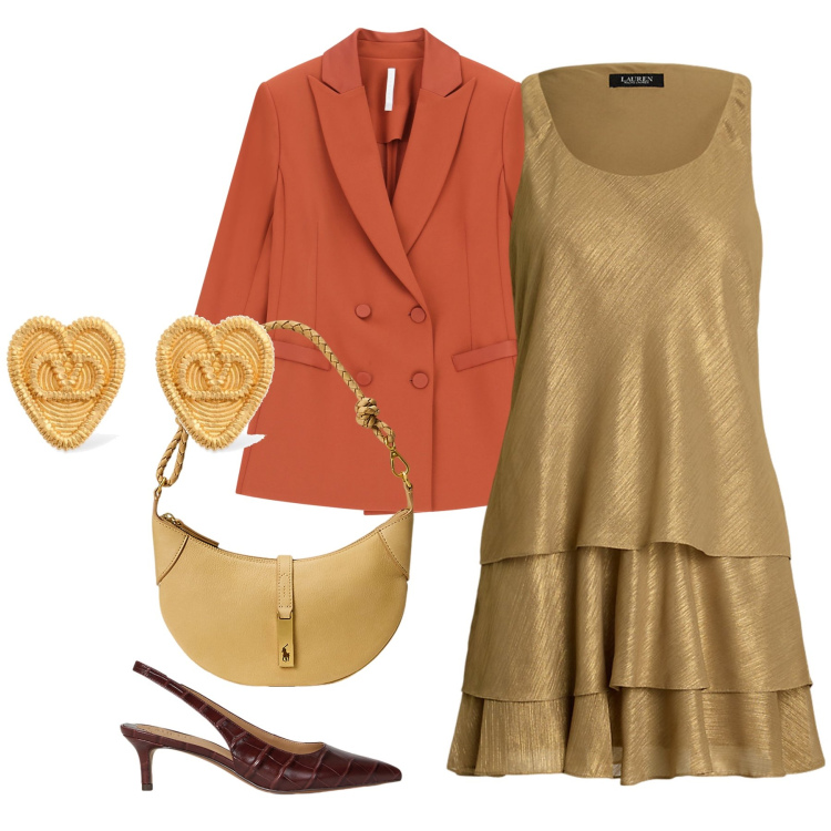 Outfit donna - Total look #2223287. Stile Chic per Tutti i giorni. Abbinamento con blazer, vestiti senza maniche, décolleté, borse a spalla, orecchini.