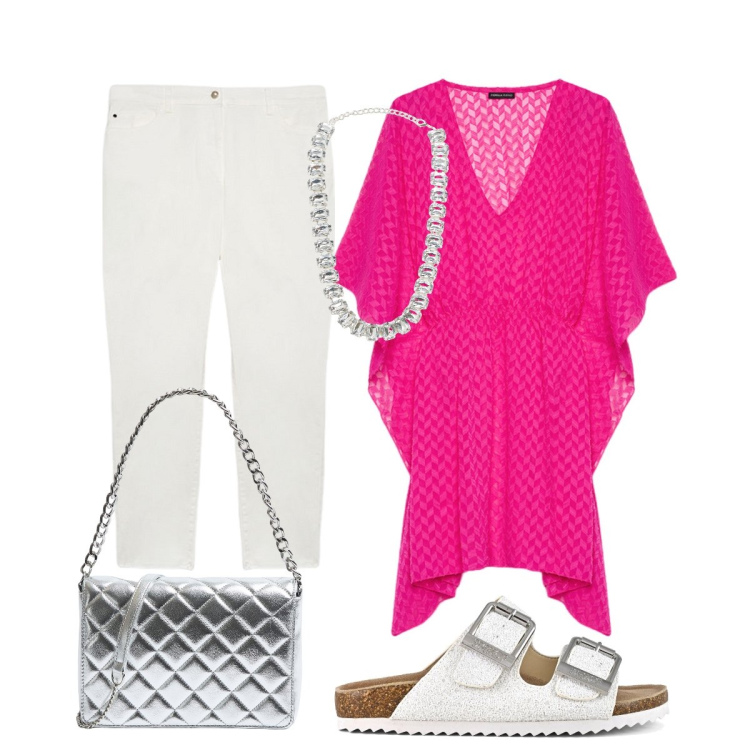Outfit donna - Serata glamour. Stile Glamour per Serata fuori. Abbinamento con collane, borse a tracolla, pantaloni skinny, sandali, caftani.