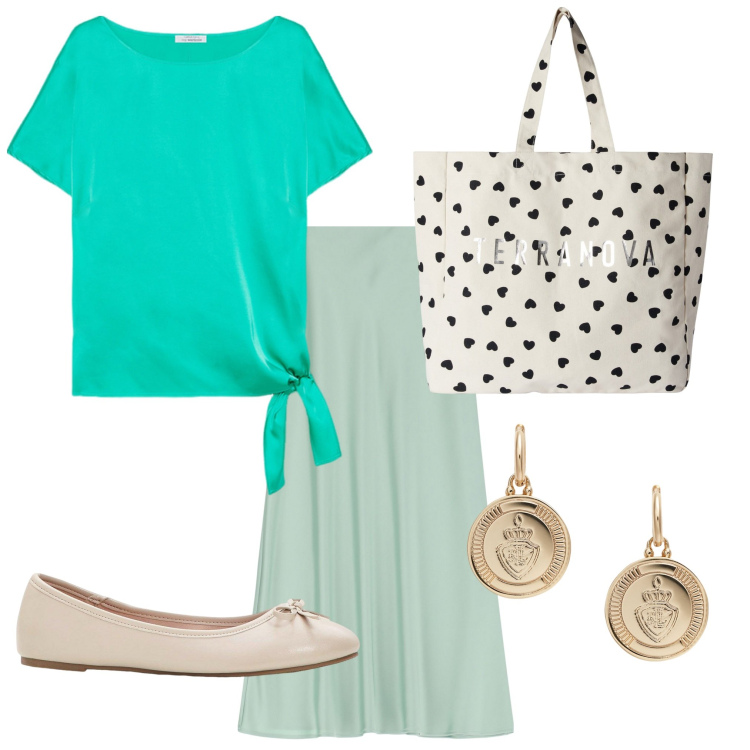 Outfit donna - Semplicemente. Stile Minimal per Tutti i giorni. Abbinamento con ballerine, borse tote, gonne lunghe, orecchini, bluse.
