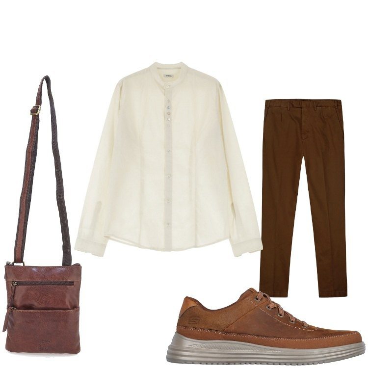 Outfit uomo - Declinazioni di colore. Stile Casual per Tutti i giorni. Abbinamento con camicie, scarpe stringate, pantaloni, portafogli.