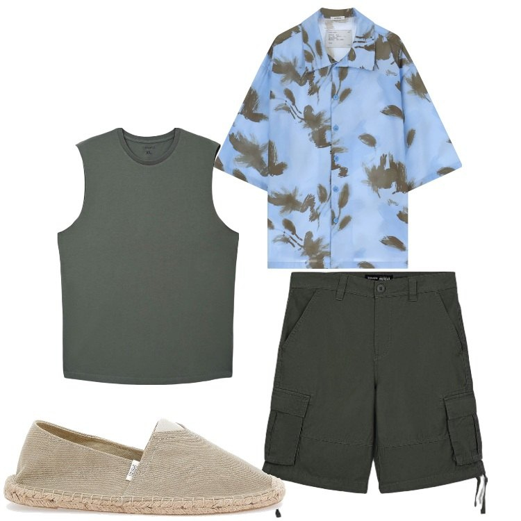 Outfit uomo - Fiesta. Stile Casual per Tutti i giorni. Abbinamento con canottiere, bermuda, camicie a manica corta, espadrillas.
