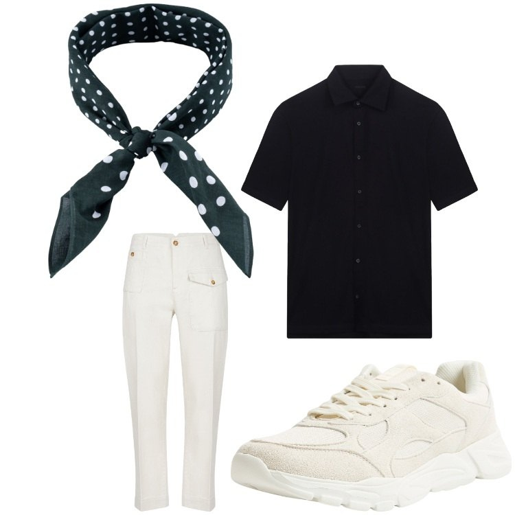 Outfit uomo - Pois. Stile Business/Elegante per Serata speciale. Abbinamento con sneakers, polo, sciarpe e foulard, pantaloni.