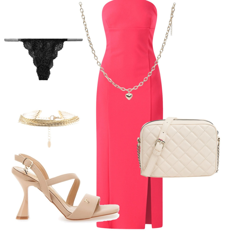 Outfit donna - Total look #2223374. Stile Sexy per Serata fuori. Abbinamento con collane, culotte, borse a tracolla, vestiti midi/longuette, braccialetti, sandali col tacco.