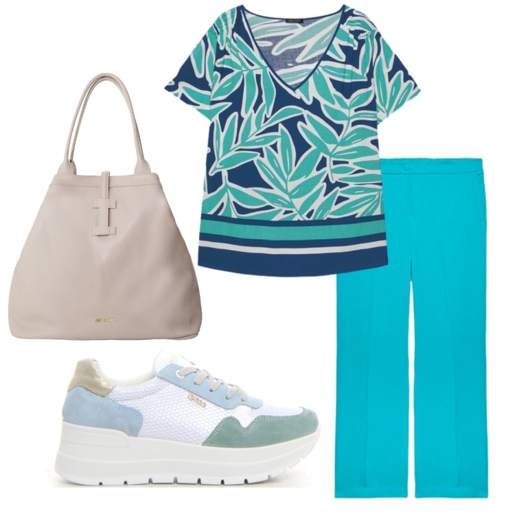 Outfit donna - Il coordinato. Stile Bon Ton per Tutti i giorni. Abbinamento con borse tote, bluse, pantaloni, sneakers.