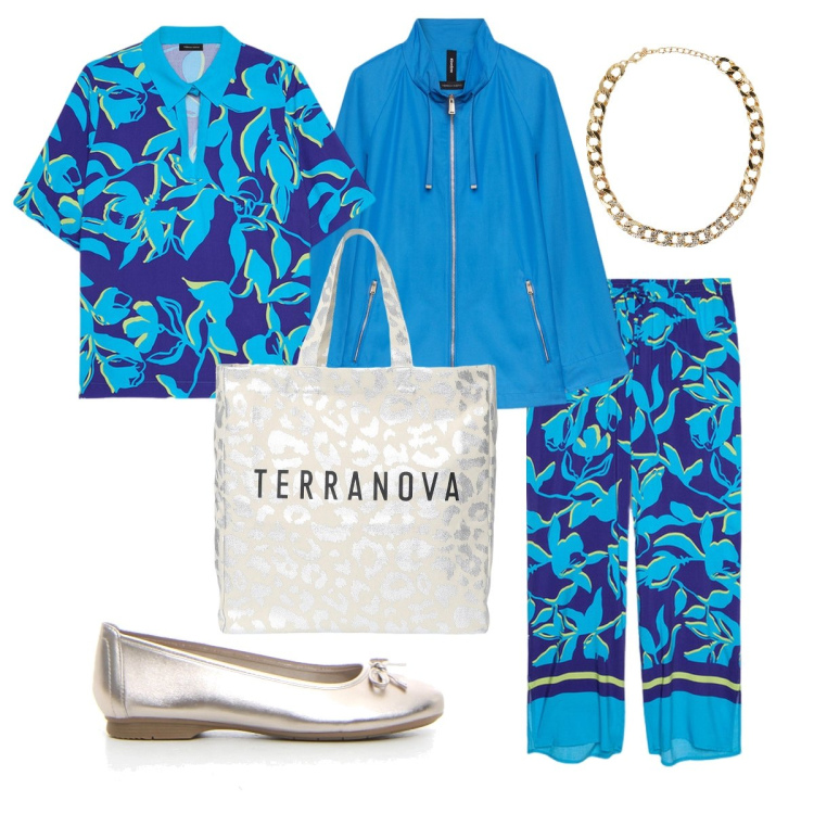 Outfit donna - Il completo per settembre. Stile Bon Ton per Tutti i giorni. Abbinamento con collane, borse tote, parka, pantaloni a palazzo, bluse, ballerine.