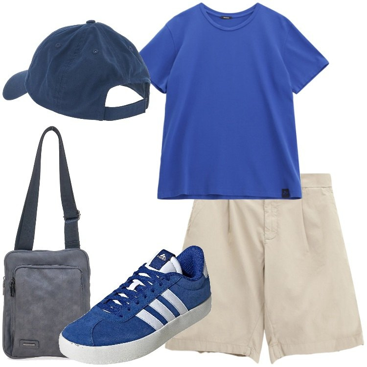 Outfit uomo - Borse a tracolla in tessuto tecnico. Stile Casual per Tutti i giorni. Abbinamento con bermuda, t-shirt, portafogli, cappelli, sneakers.