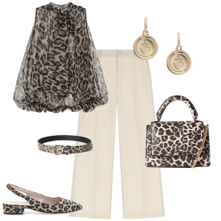 Outfit donna - Total look #2223446. Stile Glamour per Tutti i giorni. Abbinamento con borse a tracolla, cinture, pantaloni, camicie, orecchini, ballerine.