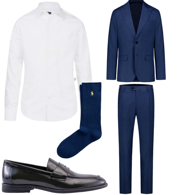 Outfit uomo - Cerimonia. Stile Business/Elegante per Cerimonia. Abbinamento con calzini, abiti, camicie, scarpe stringate.