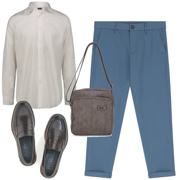 Outfit uomo - Total look #2223512. Stile Urban per Tutti i giorni. Abbinamento con pantaloni chino, portafogli, scarpe stringate, camicie.