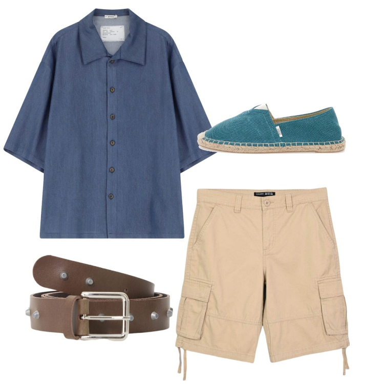 Outfit uomo - Pomeriggio. Stile Casual per Tutti i giorni. Abbinamento con bermuda, cinture, camicie a manica corta, espadrillas.