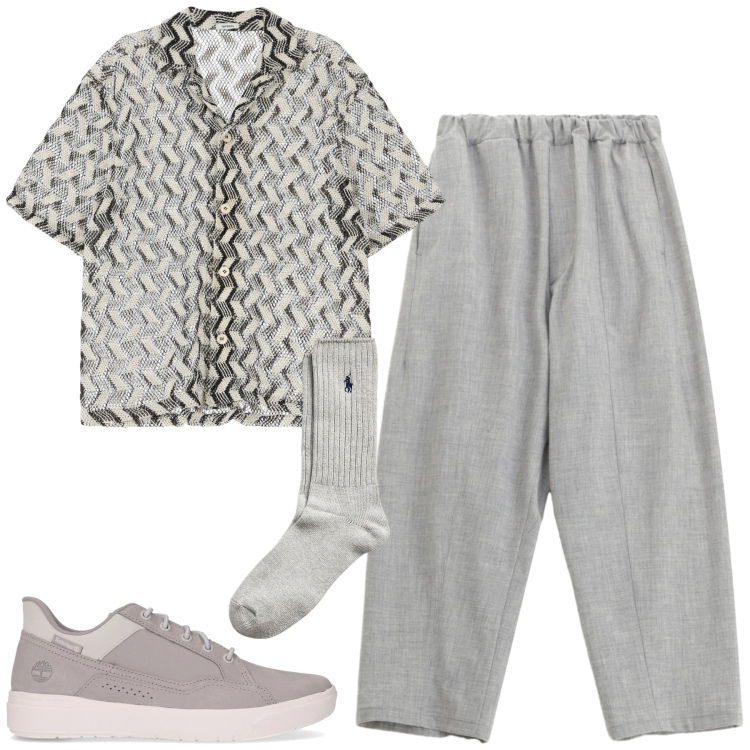 Outfit uomo - Total look #2223549. Stile Trendy per Tutti i giorni. Abbinamento con pantaloni, camicie a manica corta, calzini, sneakers.