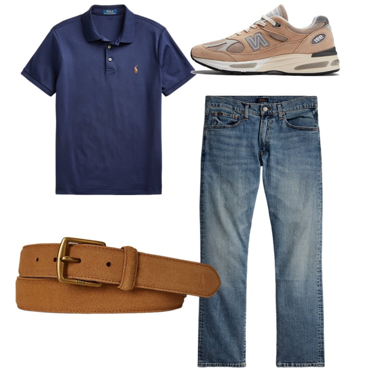 Outfit uomo - In jeans. Stile Casual per Tutti i giorni. Abbinamento con sneakers, polo, cinture, jeans dritti.