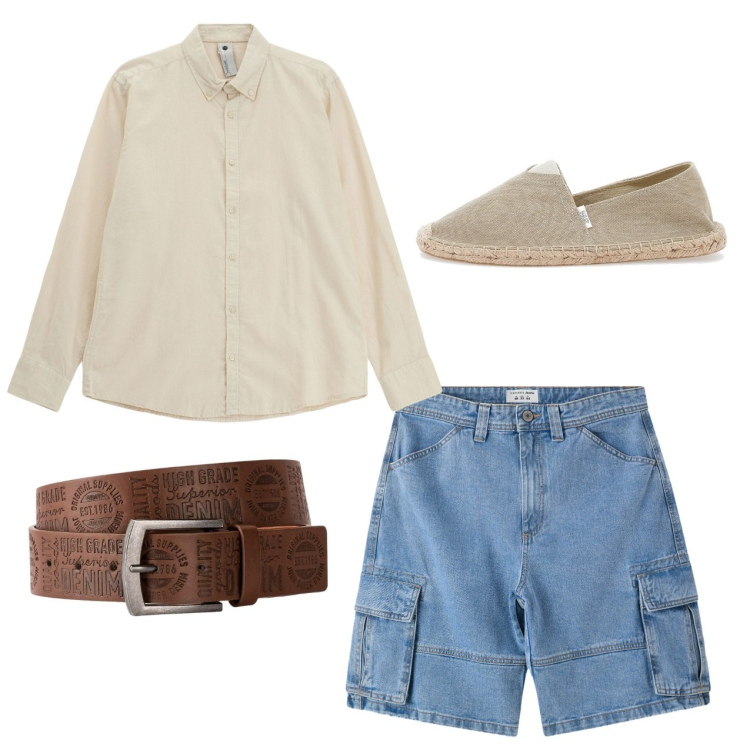 Outfit uomo - City. Stile Casual per Tutti i giorni. Abbinamento con cinture, bermuda, camicie, espadrillas.