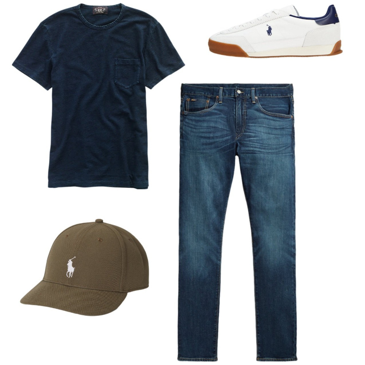 Outfit uomo - City. Stile Casual per Tutti i giorni. Abbinamento con t-shirt, sneakers, jeans, cappelli.