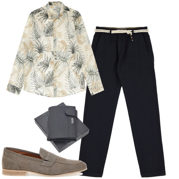 Outfit uomo - Aperitivo. Stile Trendy per Serata speciale. Abbinamento con pantaloni chino, camicie, scarpe stringate, portafogli.