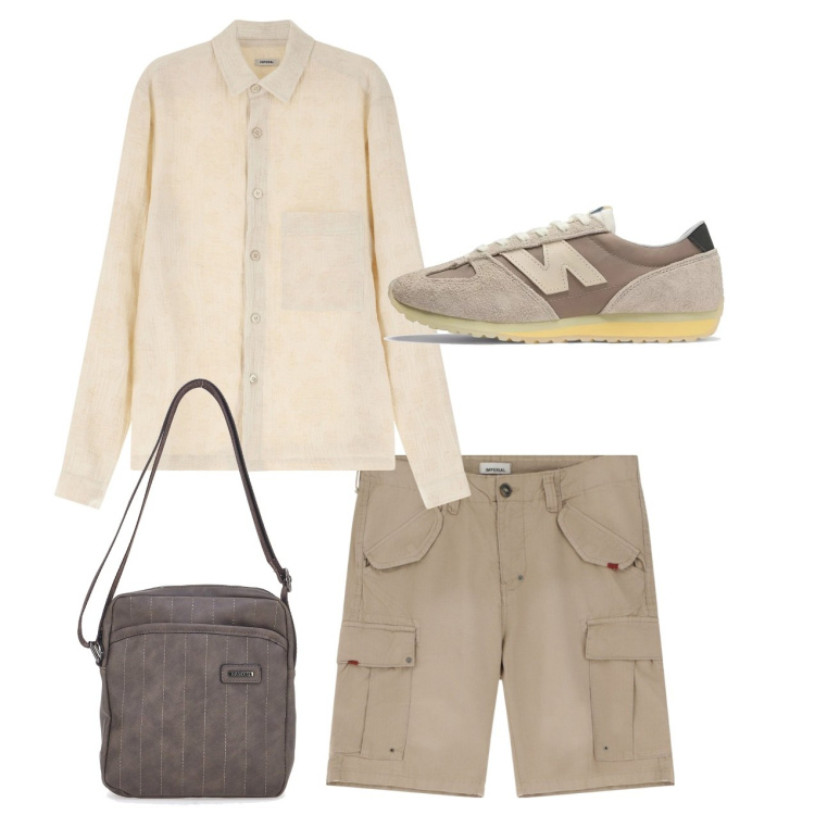 Outfit uomo - City. Stile Casual per Tutti i giorni. Abbinamento con sneakers, camicie, bermuda, portafogli.