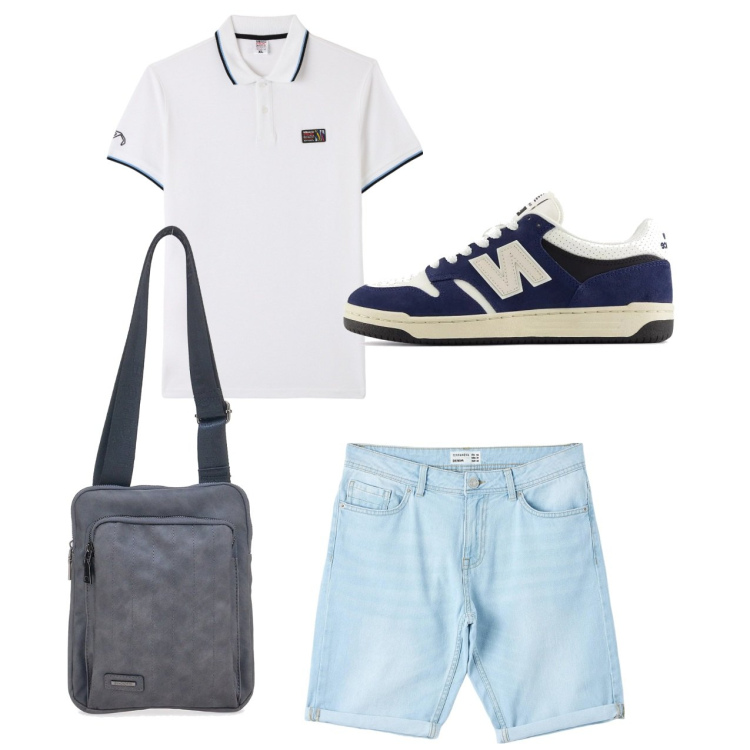 Outfit uomo - City. Stile Casual per Tutti i giorni. Abbinamento con polo, bermuda, sneakers, portafogli.
