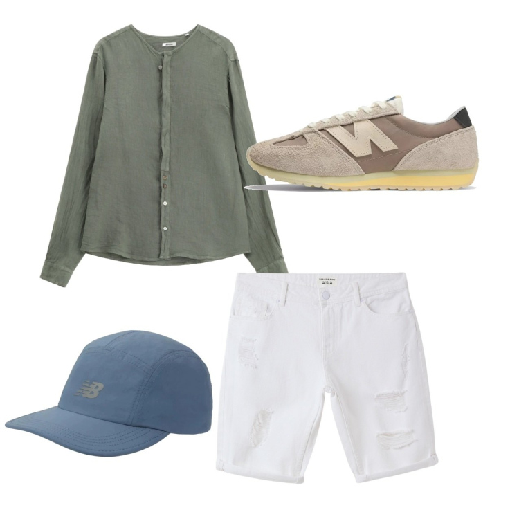 Outfit uomo - City. Stile Casual per Tutti i giorni. Abbinamento con bermuda, sneakers, cappelli con visiera, camicie.