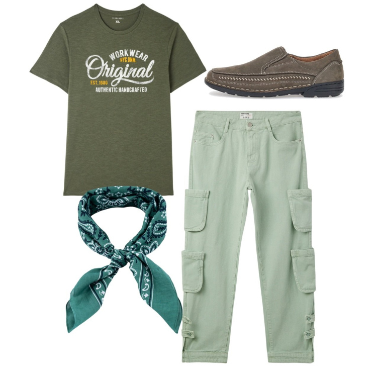 Outfit uomo - City. Stile Casual per Tutti i giorni. Abbinamento con t-shirt, jeans, scarpe stringate, sciarpe e foulard.